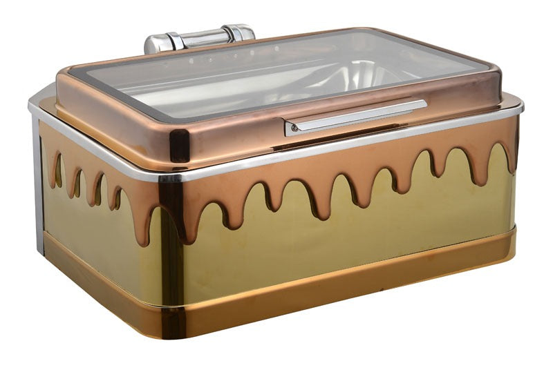 Rectangular Chafing Dish, with Full Glass Lid, Melting Candle Style.