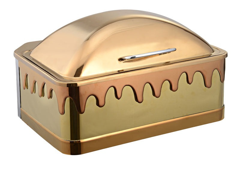 Rectangular Chafing Dish, with High Dome Lid, Melting Candle Style.