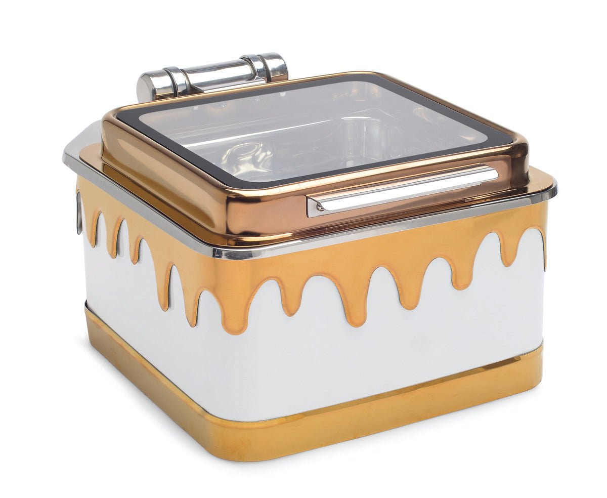 Square 7 Ltrs Chafing Dish, with Full Glass Lid, Melting Candle Style.