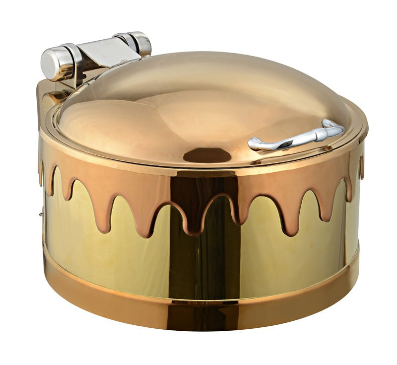 Round Large Chafing Dish, with High Dome Lid, Melting Candle Style.