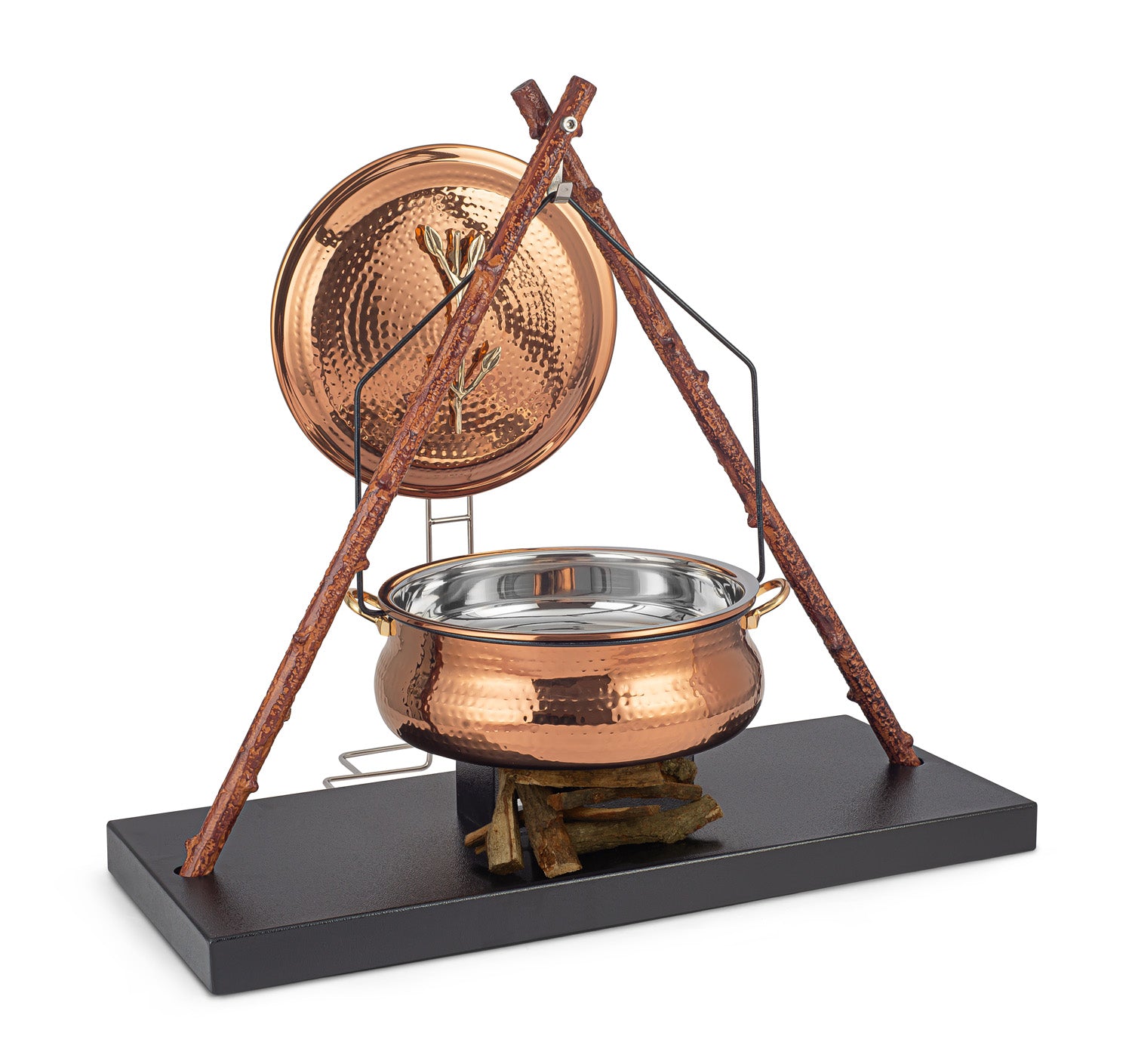 Stainless Steel Round 5 Ltrs  Chafing Dish, with Bon Fire type stand. Can be used with Induction Heater, Fuel burner or Heating Plate (Induction Heater/ Heating Plate Not Included).