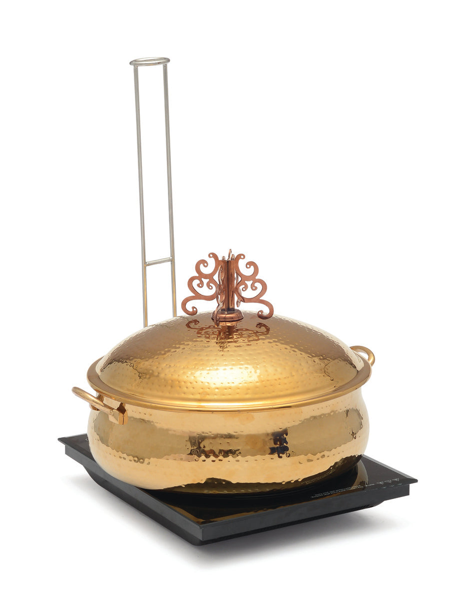 Stainless Steel Round 7 Ltrs  Chafing Dish, With Matka Lid. With Hammered Finish. (Induction Heater not included)