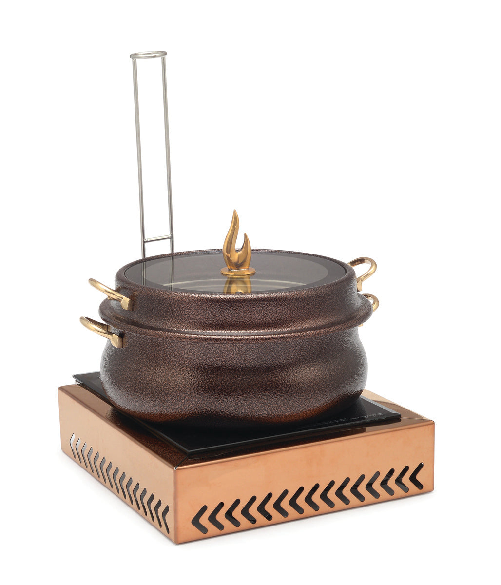 Stainless Steel Round 7 Ltrs  Chafing Dish, With Full Glass Lid. With Induction Compatible Chowki type Stand .(Induction Heater not included)