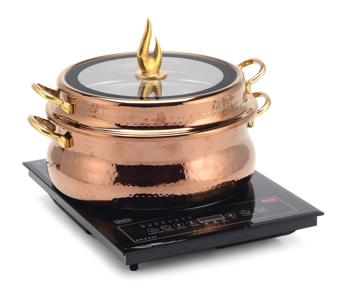 Stainless Steel Large  Size Chafing Dish, With Full Glass Lid.  With Hammered Finish. (Induction Heater not included)