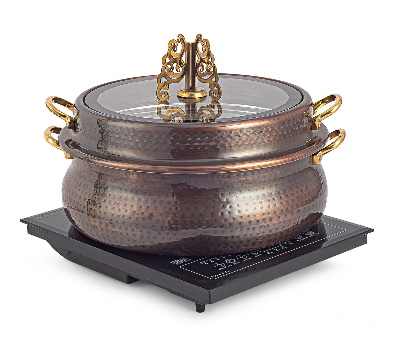 Stainless Steel Round 7 Ltrs Chafing Dish, With Full Glass Lid .(Induction Heater not included)