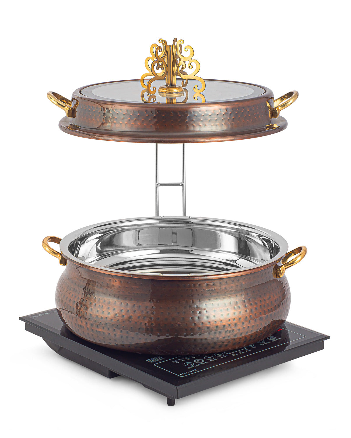 Stainless Steel Round 7 Ltrs Chafing Dish, With Full Glass Lid .(Induction Heater not included)