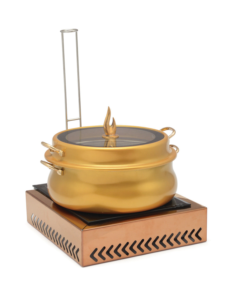 Stainless Steel Round 7 Ltrs  Chafing Dish, With Full Glass Lid. With Induction Compatible Chowki type Stand .(Induction Heater not included)