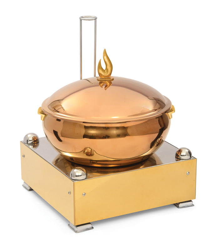 Stainless Steel Round 7 Ltrs  Matka Type Chafing Dish. All Rose Gold finish with Covered Pillar Chowki in Golden Finish.