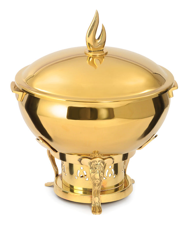 Stainless Steel Matka Type Chafing Dish in Golden Finish with Round Stand in Golden Finish. Can be used with Fuel Burner.