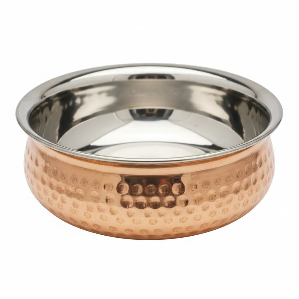 Handi/Bowl 15 X 6.5 Cm S/S With Copper Plating Hammered