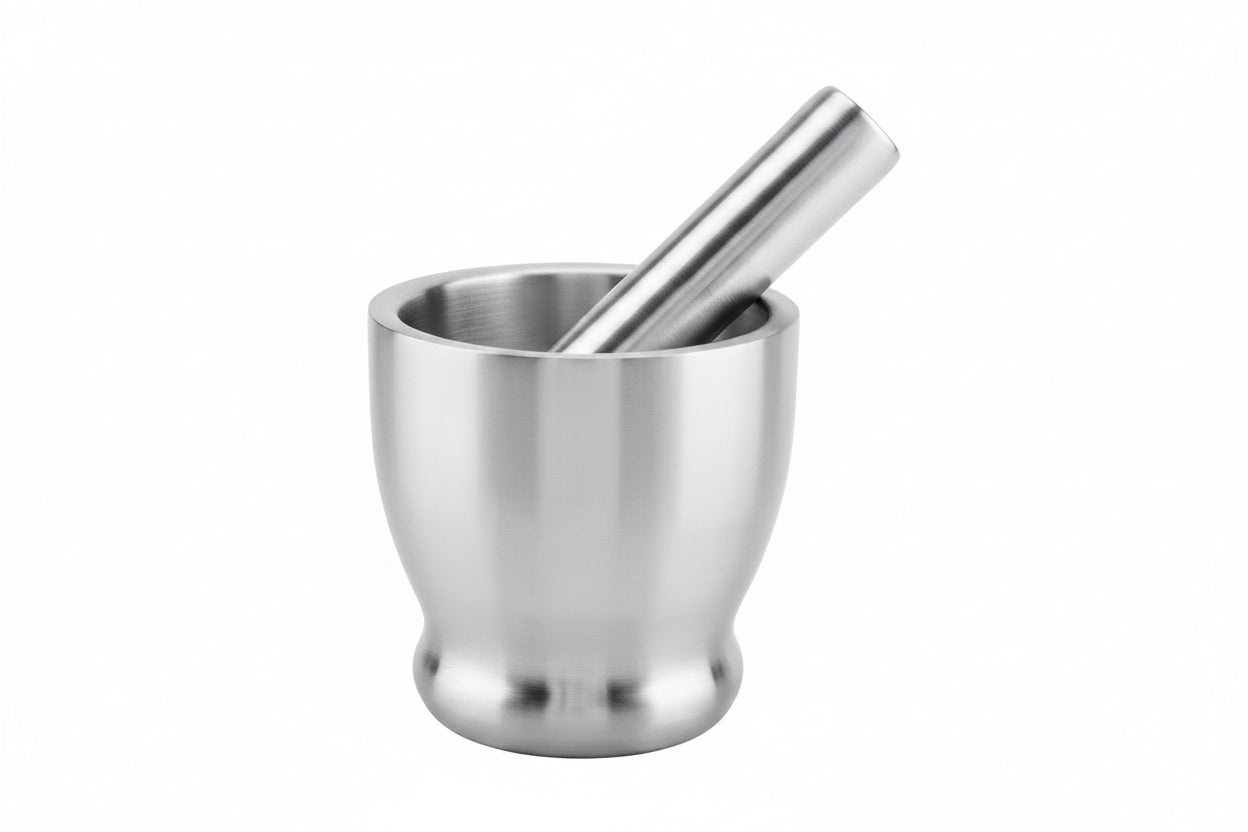 Stainless Steel Mortar & Pestle 10cm With White lid 1pcs