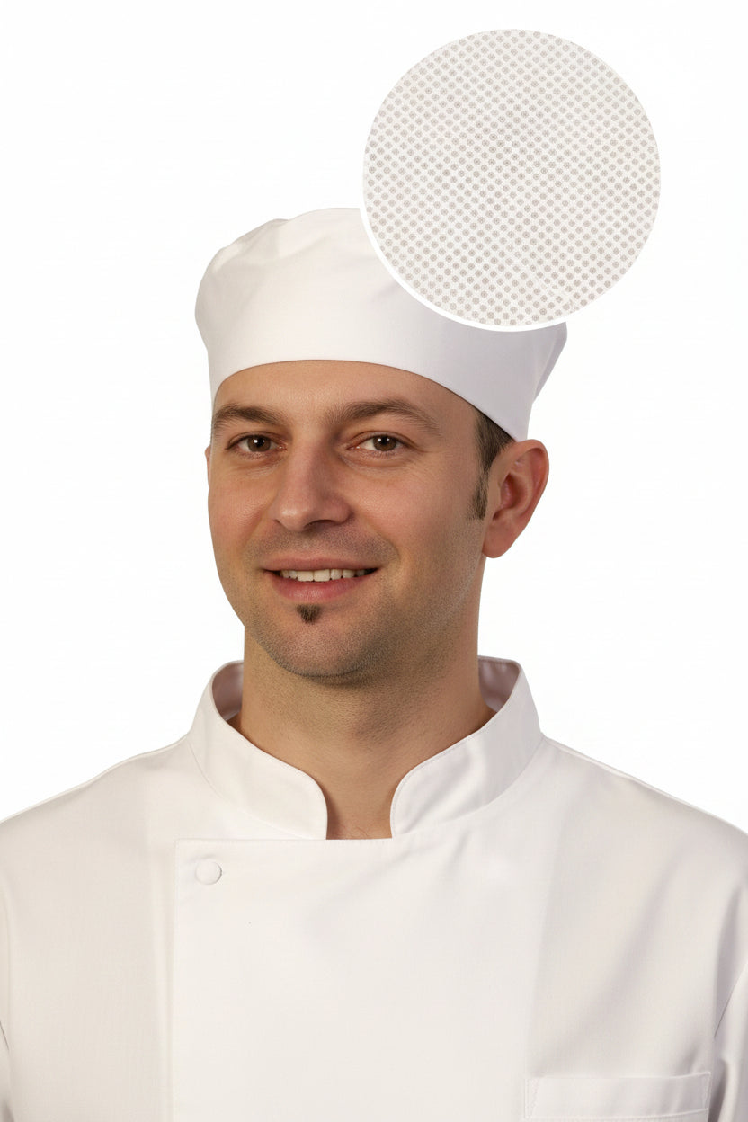 Chef hat ROUND Breathable Mesh top black and white 1pc