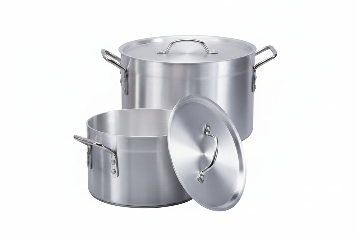 Aluminium Pot With Lid 6mm thick 14.2 L Capacity Silvertone Size 24
