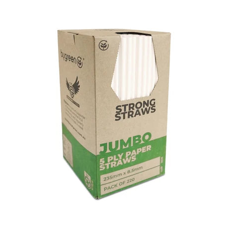 STRONG STRAWS - 5 PLY JUMBO PAPER STRAW - WHITE 220PCS