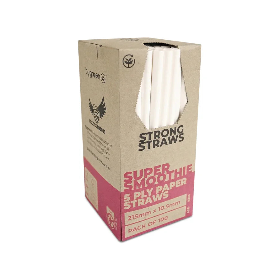 STRONG STRAWS - 5 PLY SUPER SMOOTHIE PAPER STRAW - WHITE- 100PK