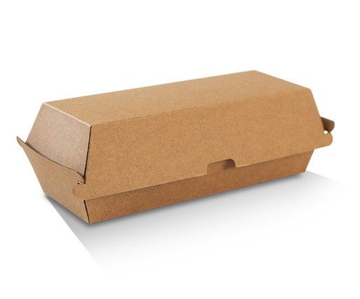 Hot Dog Box Brown Corrugated Plain 208x70x75mm (100 Pack)