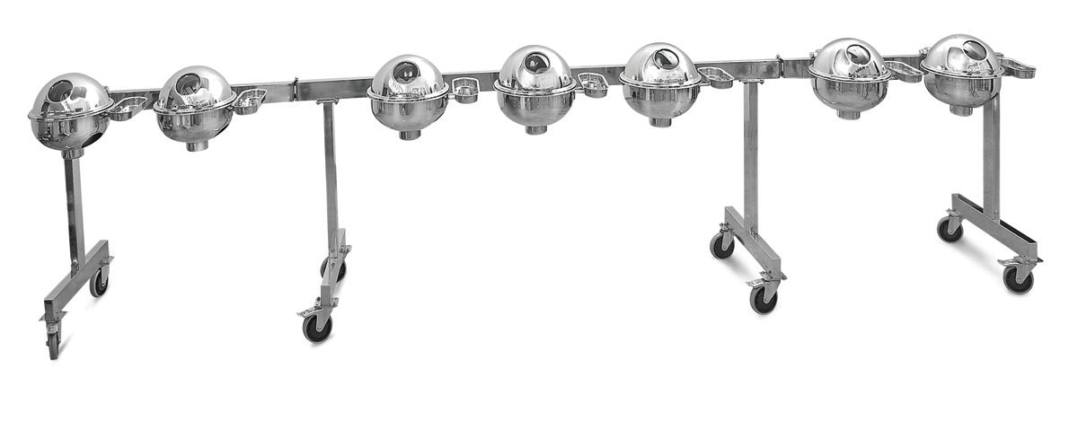 Portable Chafing Dish Trolley with 7 Round 7 Ltrs Chafing Dishes Ð Can be displayed in different styles Ð 4+3, 2+3+2, 7.  with Glass Window and with Dome Lid, with adjustable Mechanism for slow movement of cover.   (Heat