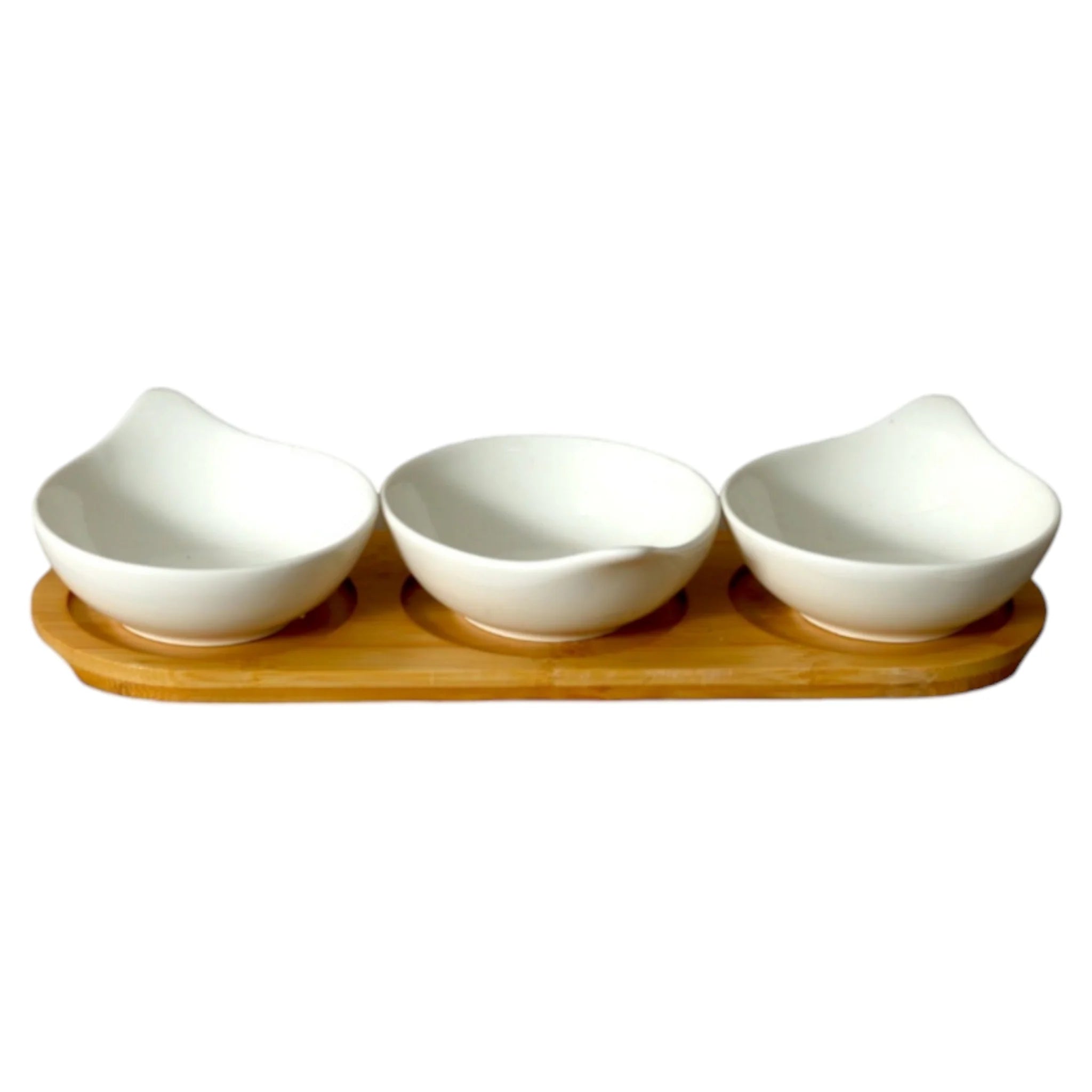 White Ceramic Snack Bowl With Wooden Base 28*9.5*5.5cm (3 pcs)