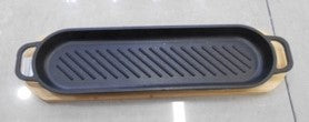 Oval Sizzler Iron platter wooden+iron 38*11cm 1PC