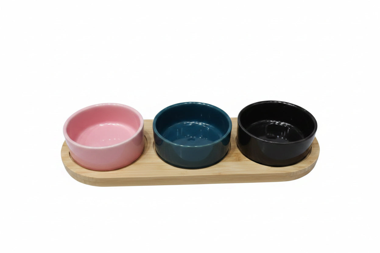 Ceramic Snack bowl With Wooden Base 27*10*4.3cm (3 PCS)