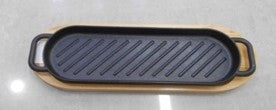 Oval Sizzler Iron platter wooden+iron 30cm 1PC