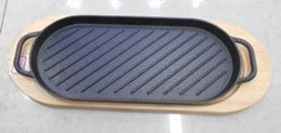 Oval Sizzler Iron platter wooden+iron 38*17cm 1PC