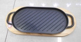 Oval Sizzler Iron platter wooden+iron 31*17cm 1PC