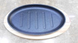 Oval Sizzler Iron platter wooden+iron 25cm 1PC