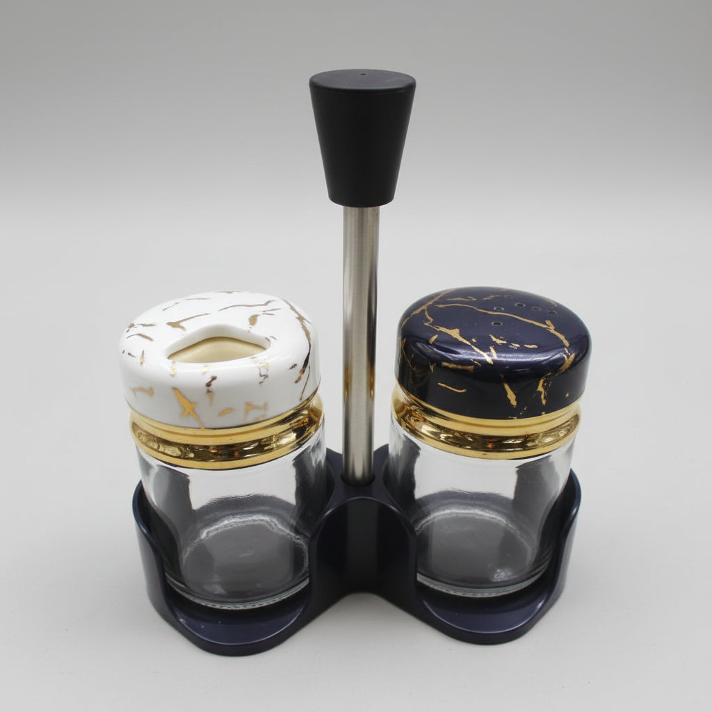Salt & Pepper Dispenser set Glass - 2pcs Assorted Lid colour