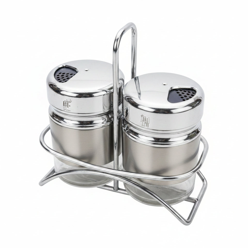 Salt & Pepper Dispenser set Glass - 2pcs  SS Silver Lid