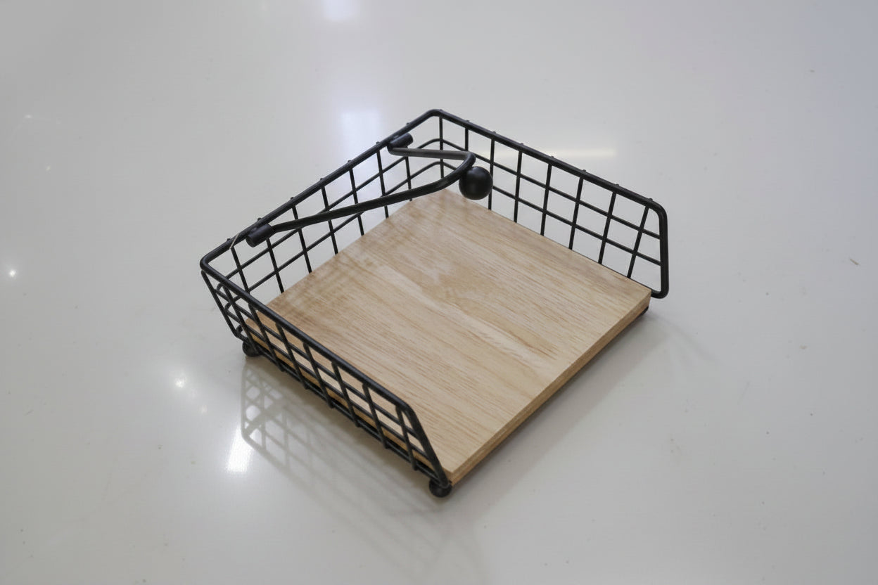Tissue holder Iron With wooden Base 1pc