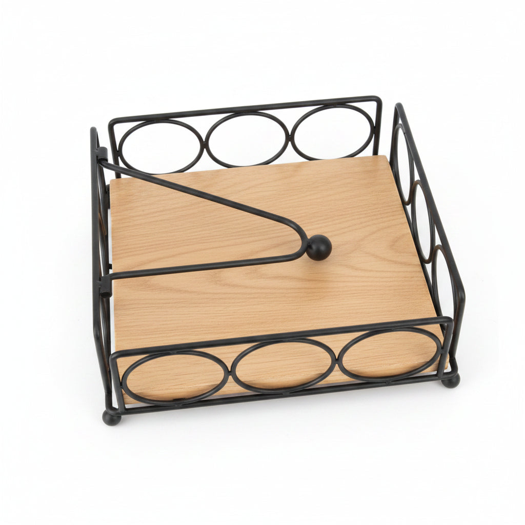 Tissue holder Iron with Wooden Base 1pc