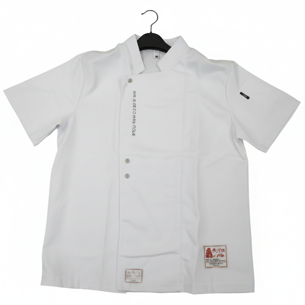 Unisex Chef Jackets Short Sleeves White Printed -M