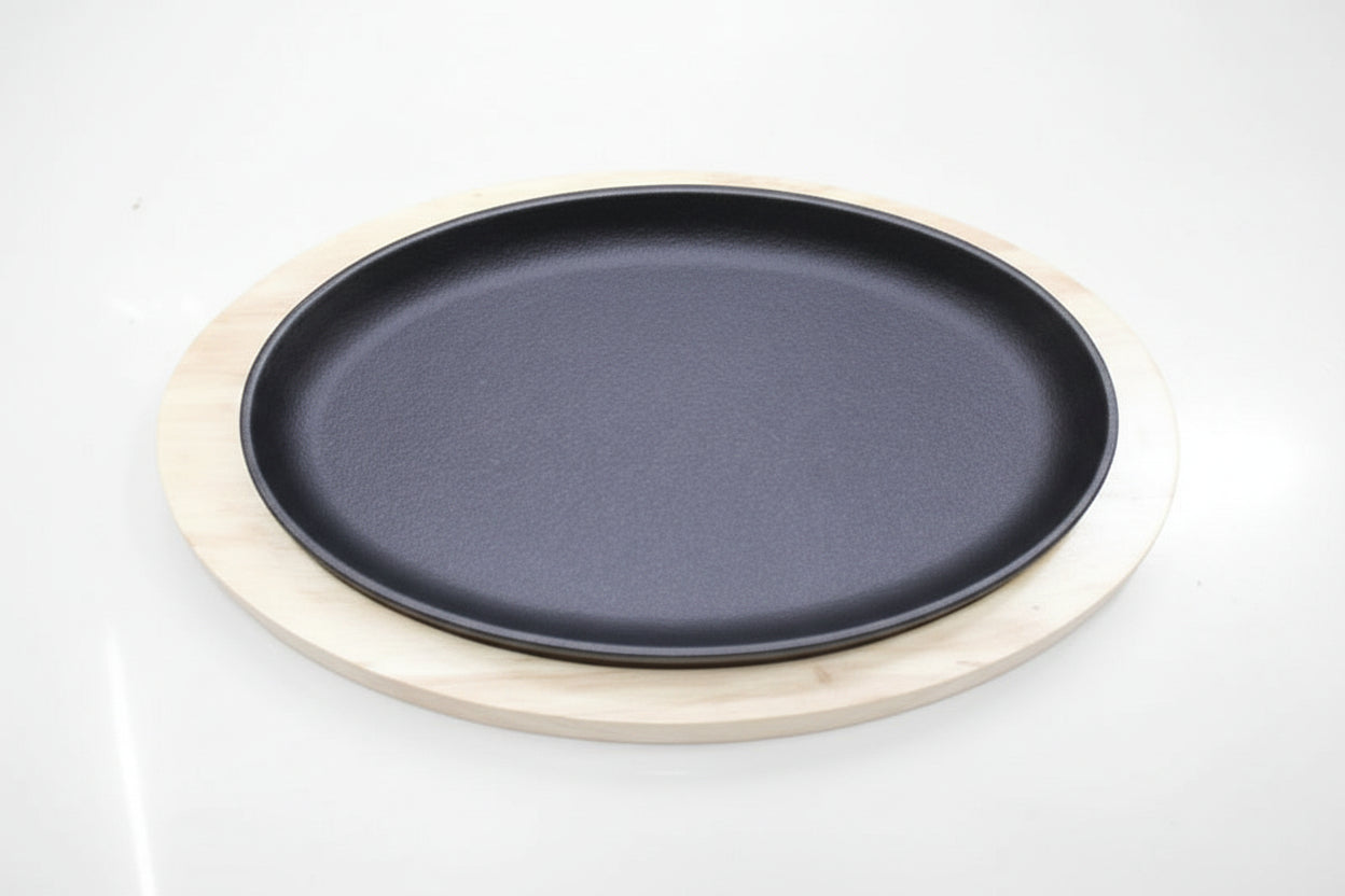 Oval Sizzler Iron platter wooden+iron 28cm 1pc