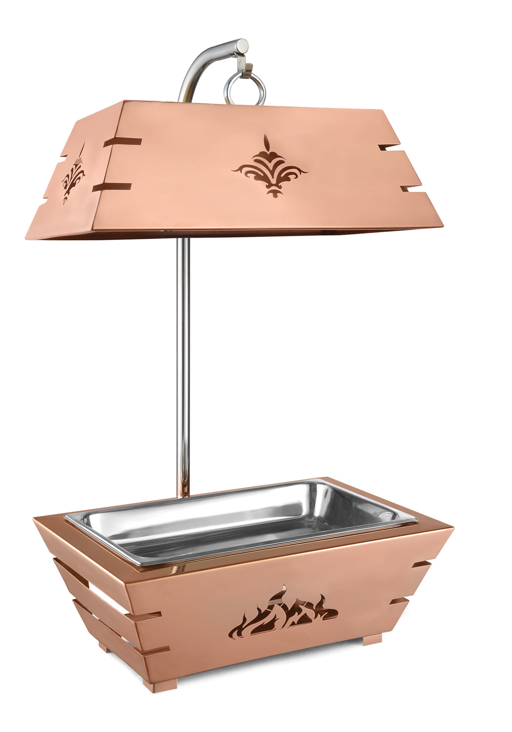 Reverse Tapper Rectangular 9 Ltrs hanging chafing dish, With Short Lid, With All Rose Gold