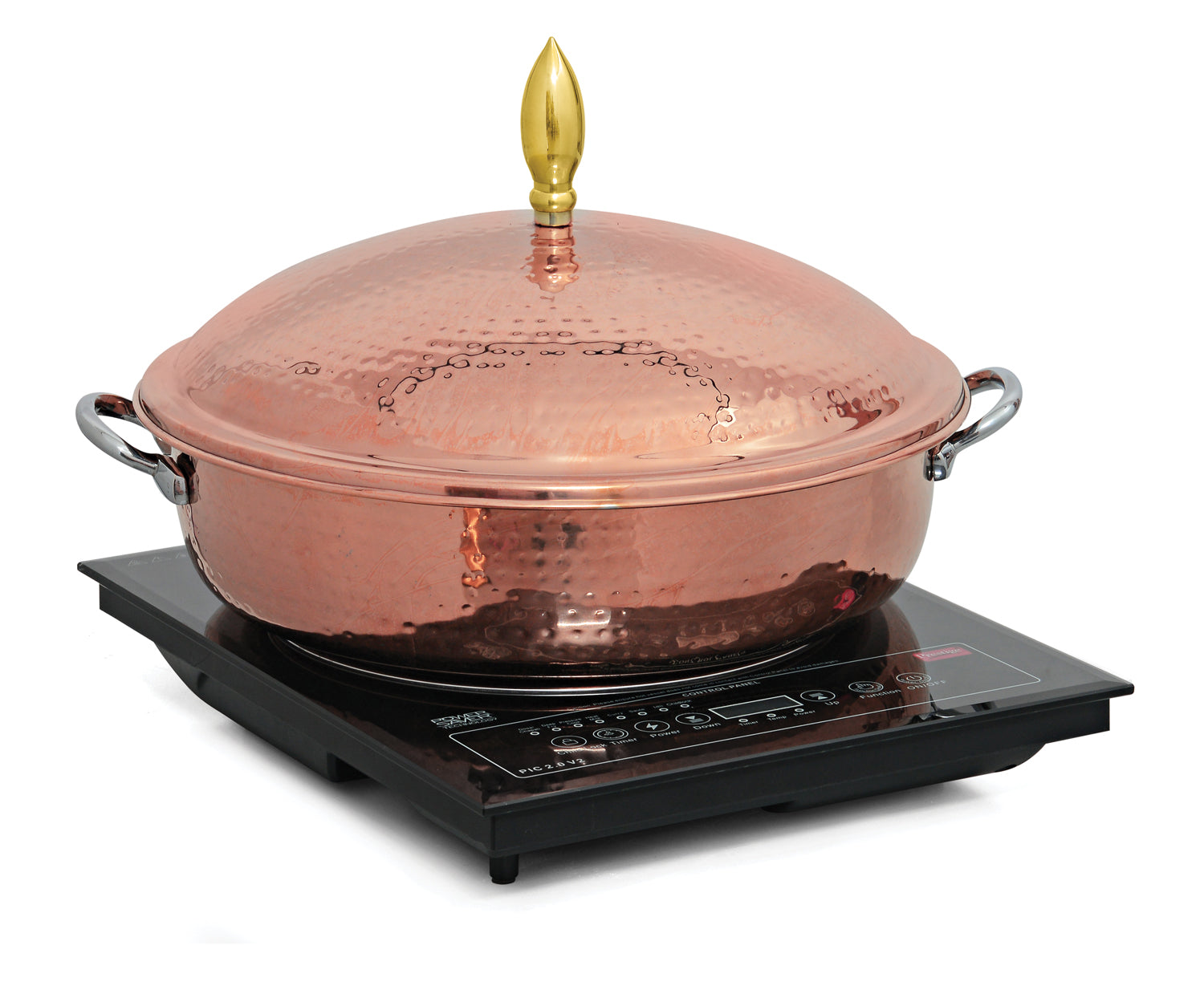 Round 7 Ltrs Stainless Steel Chafing Dish. Rose Gold Finish. Stainless Steel Food Pan. Can be used with Only Induction heater (Induction Heater/ Heating Plate Not Included).