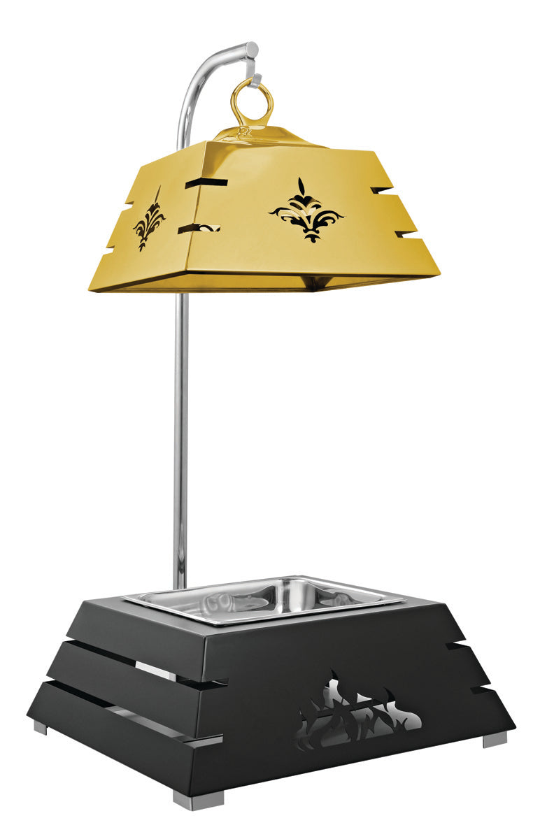 A Shape square 7 Ltrs hanging chafing dish, with Short Lid, With Black Base and Golden Lid