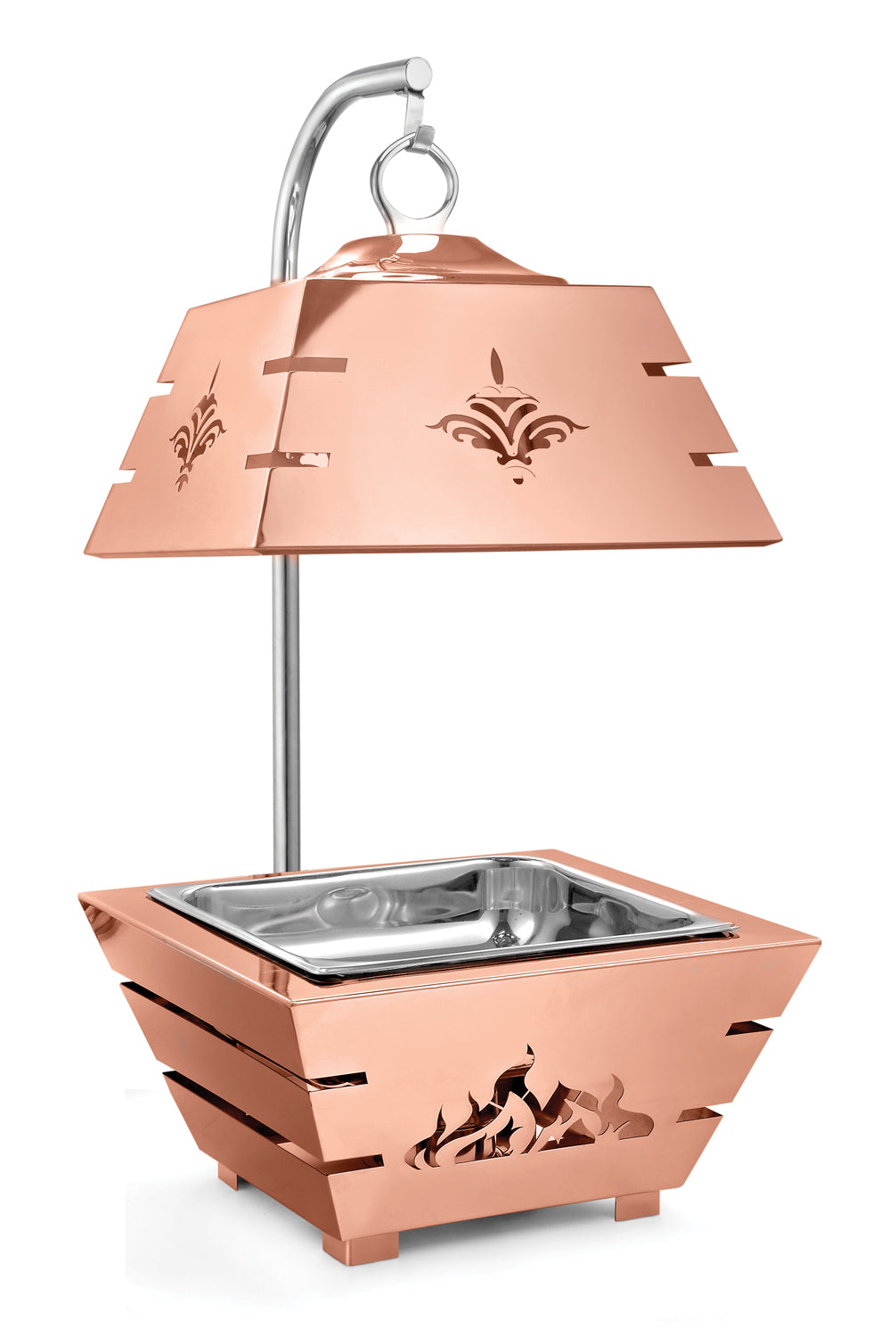 Reverse Tapper square 7 Ltrs hanging chafing dish, with Short Lid, With Rose Gold Base and Lid