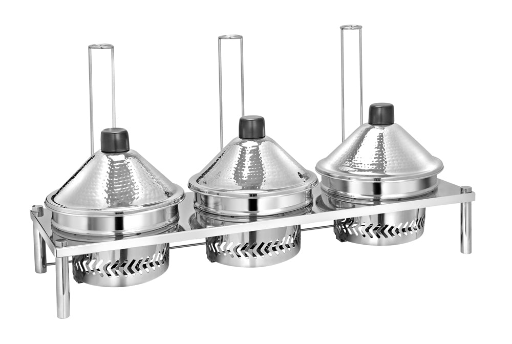 Stainless Steel Round 3 Ltrs  x 3 chafing dish with Conical lid. All Stainless Steel.