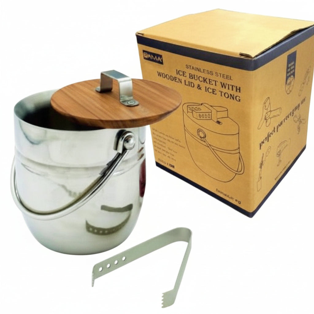 Ice Bucket (Double Wall) with Wooden Lid & Tong 1pc