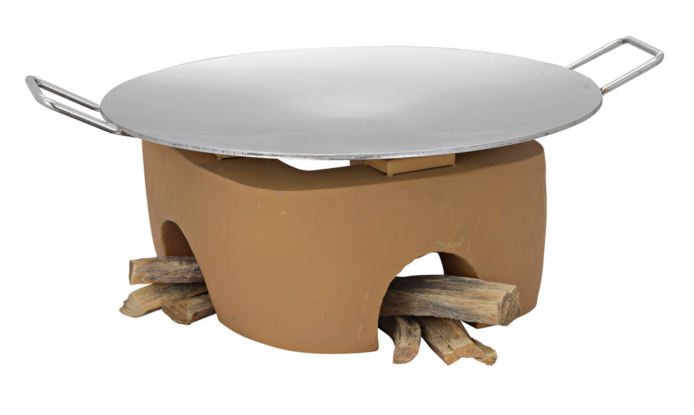 Stainless Steel Tawa with Angeethi type Stand, Large Size with Clay Finish