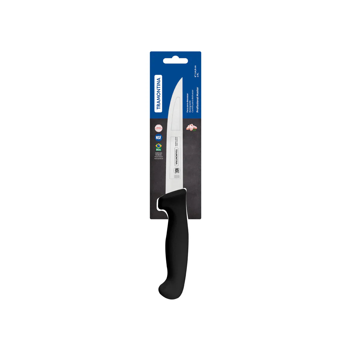 Professional Master Black Boning Knife Straight with Wide Stiff Blade 150mm