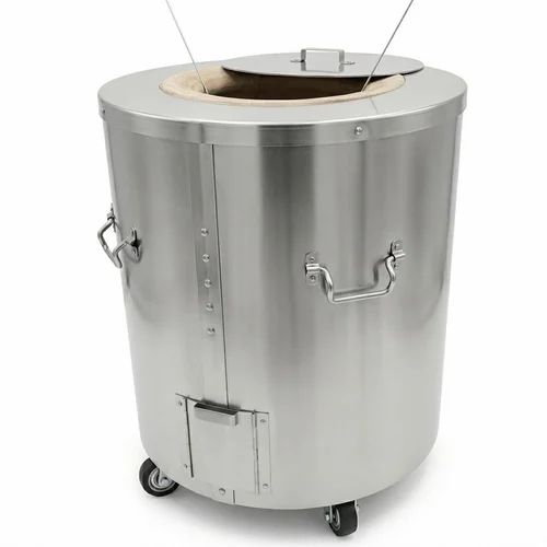 Stainless Steel Round Charcoal Tandoor with Wheels & Clay