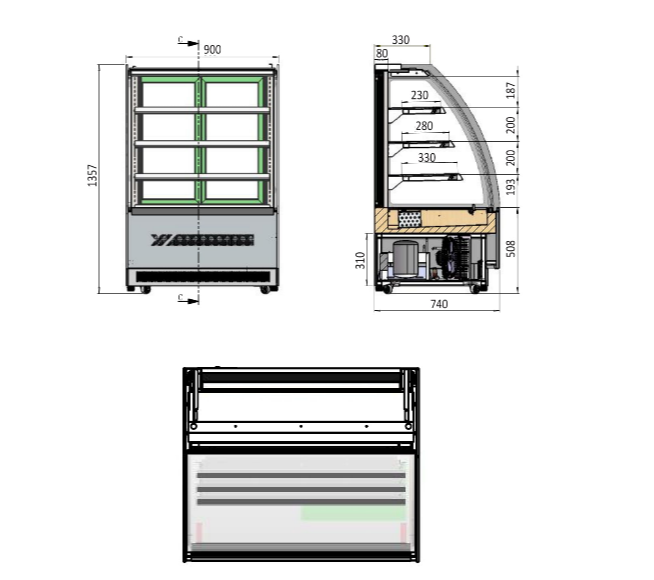Upright round cake showcase 900 mm fridge DF097D
