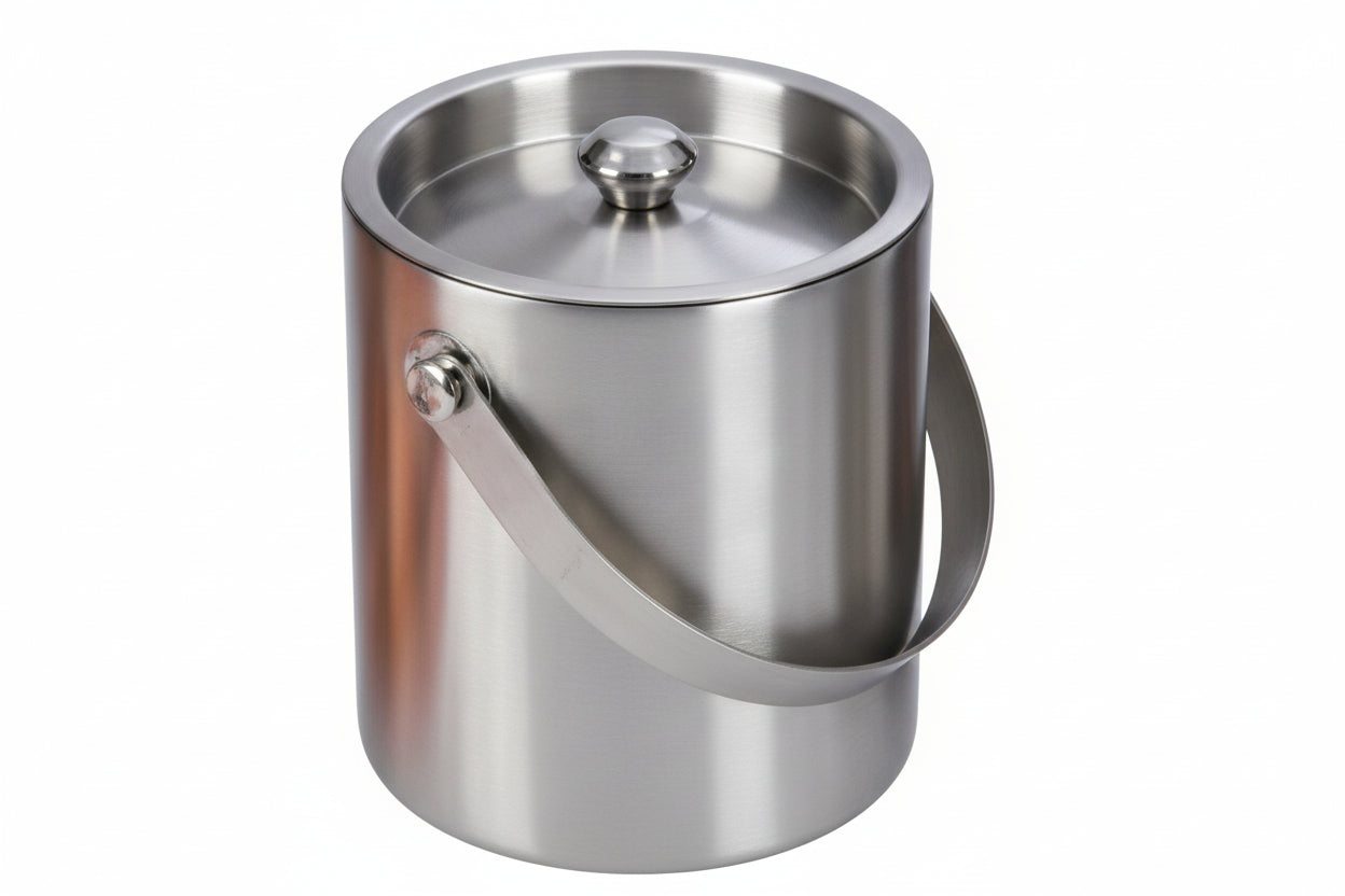 SS Ice Bucket With Plane Cover(Double Wall) 1 PC  13 x 13.5CM 1ltr