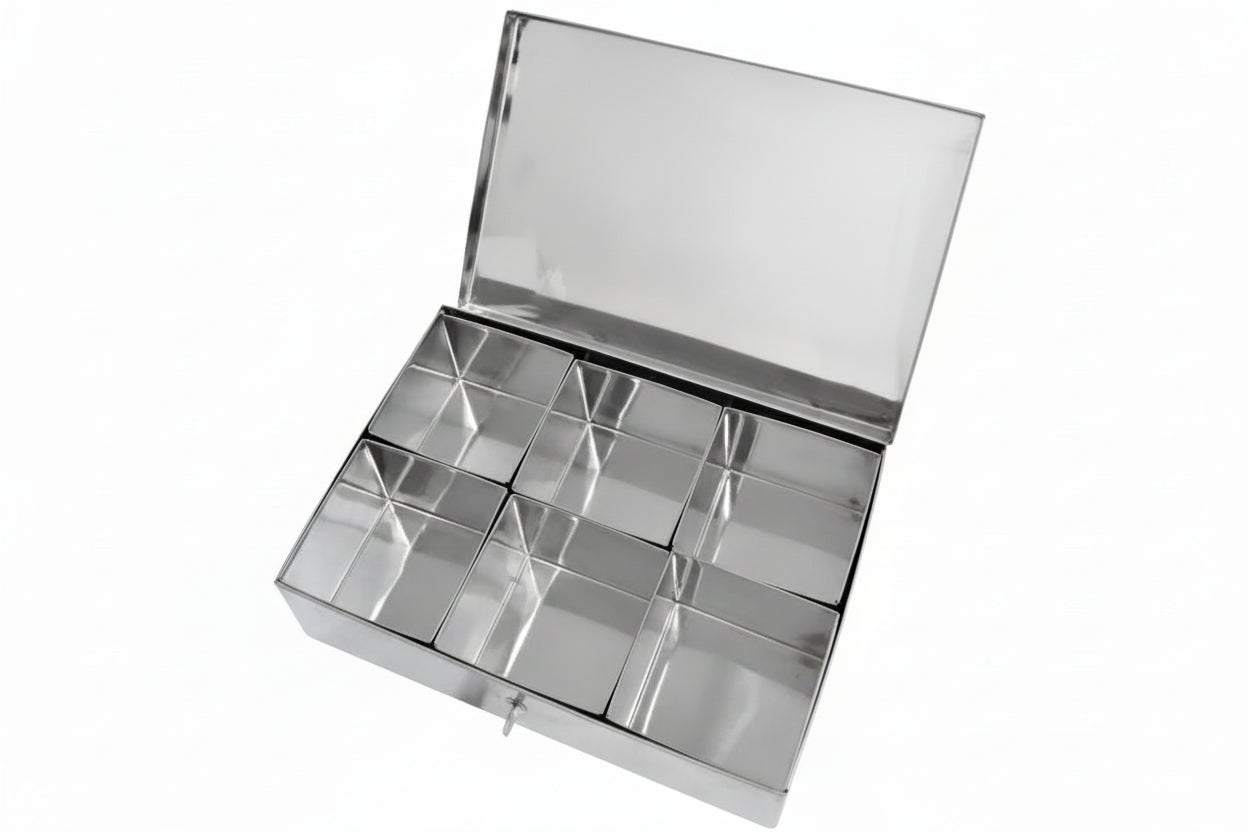 Stainless Steel Spice Box/ Masala Box with Lid 6 Compartment 1pc