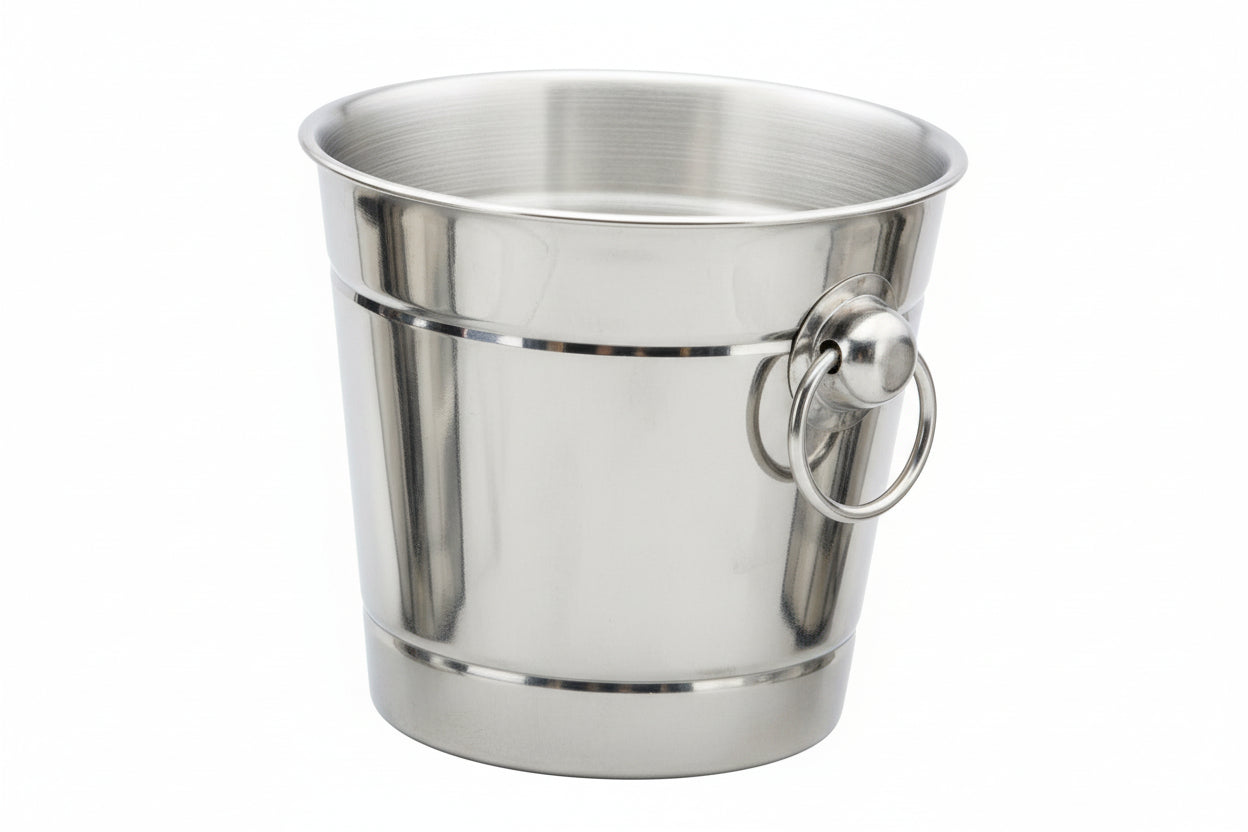 SS Ice Bucket Groove With Ring Handle(Mirror)1.6 ltr 14 x 14cm