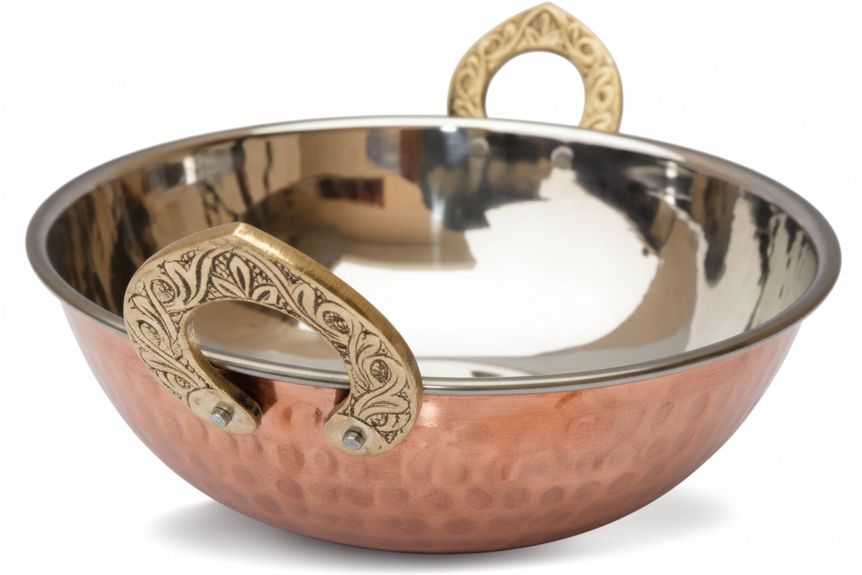 SS Serving Bowl With Copper Plating /Kadai 14.5 X 4.5 Cm Hammered
