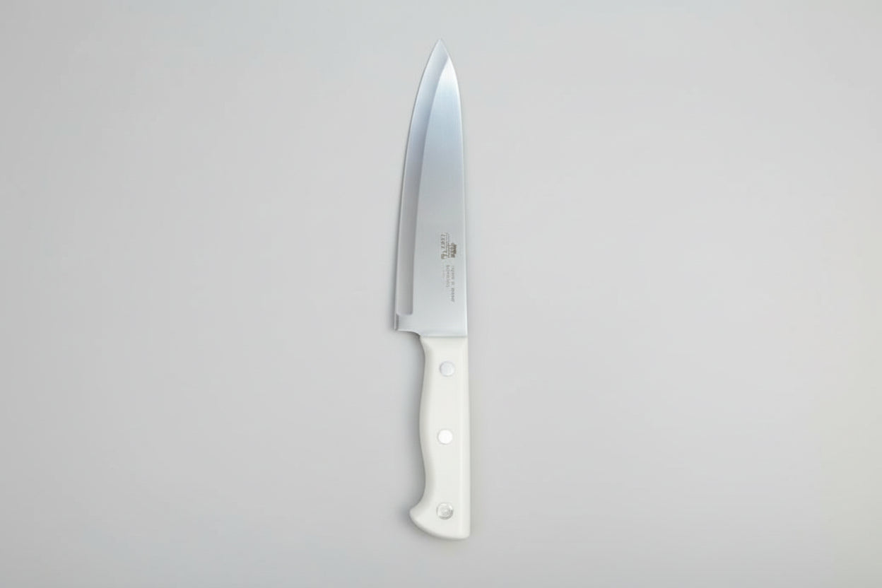 Knife White leather-textured ABS handle, mirror-finished blade 8" 1.8mm