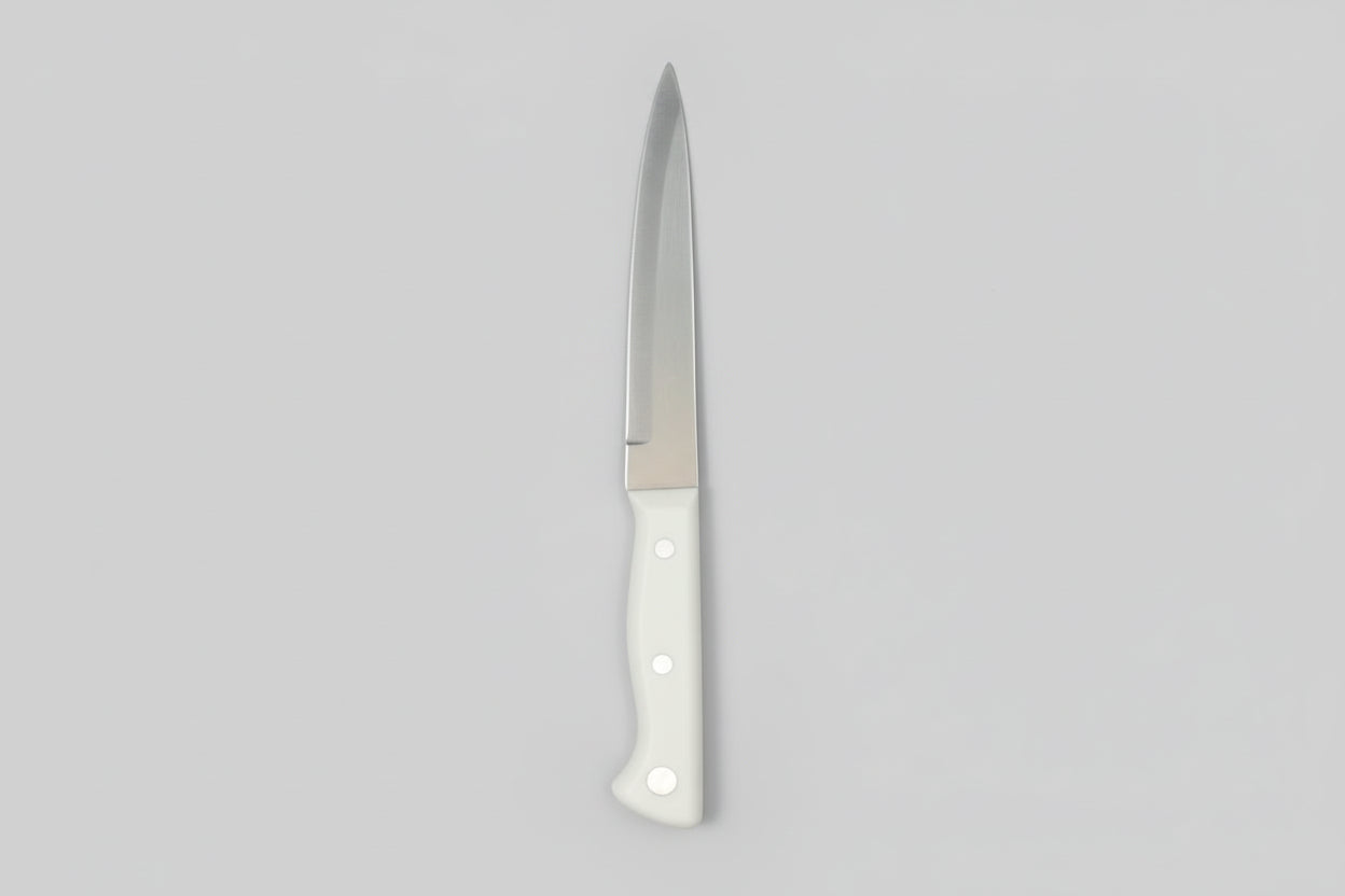 Knife White leather-pattern ABS handle, mirror-finished blade 5-inch 1.5mm